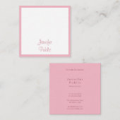 Carte De Visite Carré Modèle de script manuscrit rose blanc élégant haut (Devant / Derrière)