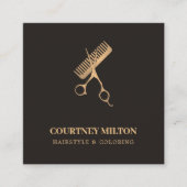 Carte De Visite Carré Modèle élégant moderne Faux foncé ciseaux or peign (Devant)