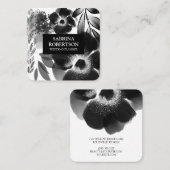 Carte De Visite Carré Modèle floral noir et blanc moderne  (Devant / Derrière)