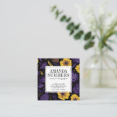 Carte De Visite Carré Modèle floral pourpre et jaune (Debout devant)