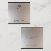 Carte De Visite Carré Modèle initial élégant Monogram Gold Silver (Devant / Derrière)