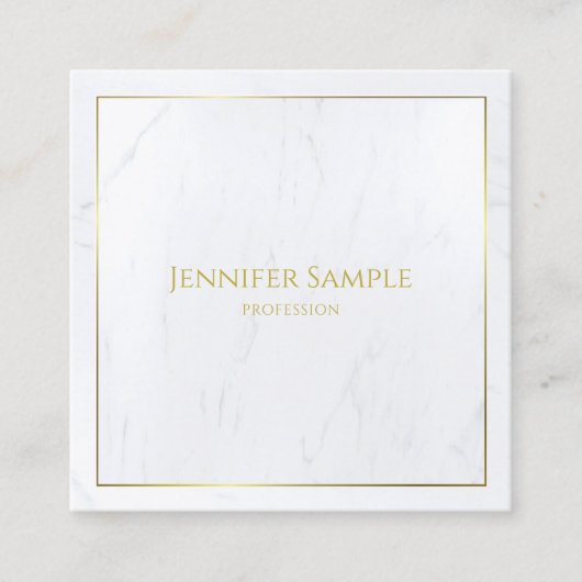Carte De Visite Carré Modèle luxueux des textes de marbre blancs (Devant)
