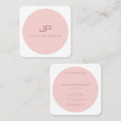 Carte De Visite Carré Modèle Monogramme moderne rose blanc (Devant / Derrière)