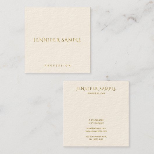 Carte De Visite Carré Modèle personnalisé Gold Texte Élégant Carré simpl (Devant / Derrière)