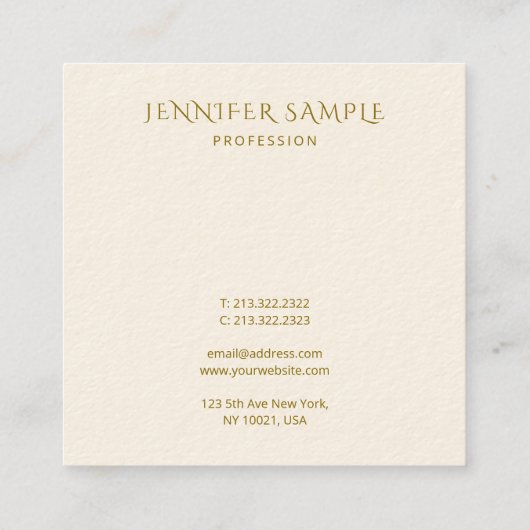Carte De Visite Carré Modèle personnalisé Gold Texte Élégant Carré simpl (Dos)