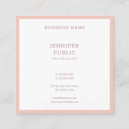Carte De Visite Carré Modèle simple moderne élégant rose blush blanc (Dos)