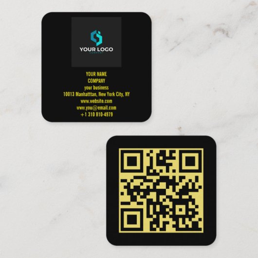Carte De Visite Carré Modern Black Custom Logo and QR Code (Devant / Derrière)
