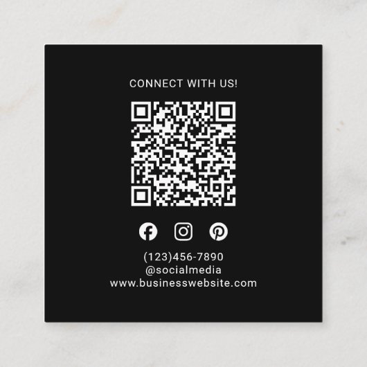 Carte De Visite Carré Modern Black Custom Logo QR Code (Dos)