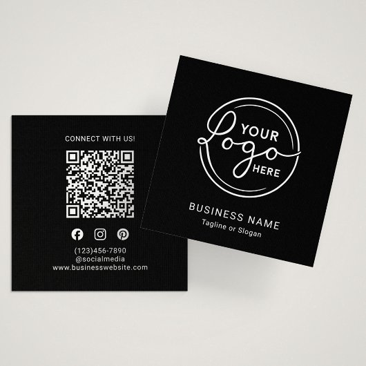 Carte De Visite Carré Modern Black Custom Logo QR Code