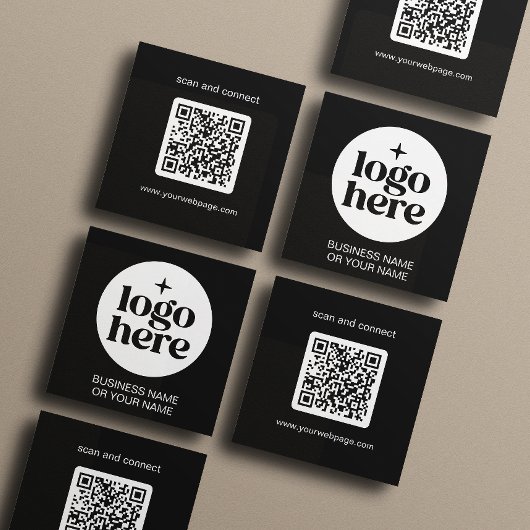 Carte De Visite Carré Modern Black Minimal QR Code Logo