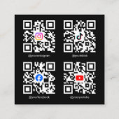 Carte De Visite Carré Modern Black QR Code Photo Grid Content Creator (Dos)