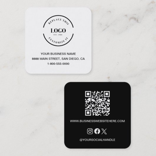 Carte De Visite Carré Modern Black White Business Branding QR code (Devant / Derrière)