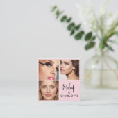 Carte De Visite Carré Modern Blush Pink Black Script 3 Photo  (Debout devant)
