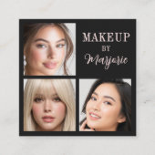 Carte De Visite Carré Modern Blush Pink Black Script 3 Photo Makeup (Devant)