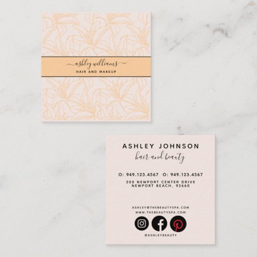 Carte De Visite Carré Modern Botanical Blush Black Script Name Square (Devant / Derrière)