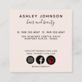 Carte De Visite Carré Modern Botanical Blush Black Script Name Square (Dos)