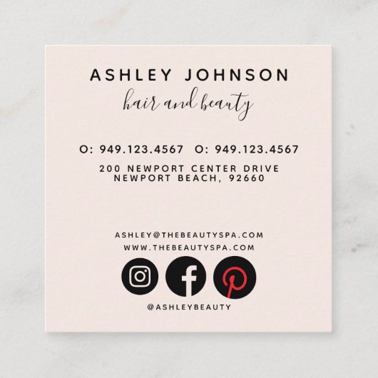 Carte De Visite Carré Modern Botanical Blush Black Script Name Square (Dos)