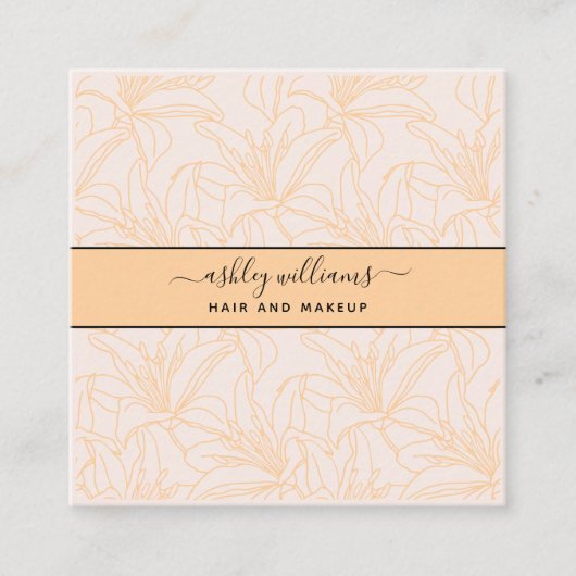Carte De Visite Carré Modern Botanical Blush Black Script Name Square (Devant)