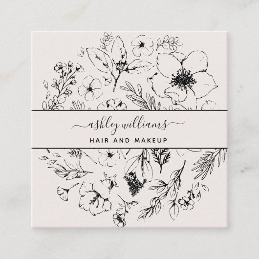 Carte De Visite Carré Modern Botanical Blush Black Script Name Square (Devant)