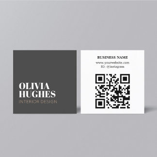 Carte De Visite Carré Modern Chic Dark Grey White Brown QR code