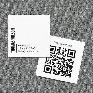 Carte De Visite Carré Modern Clean Bold Black White Consultant QR code