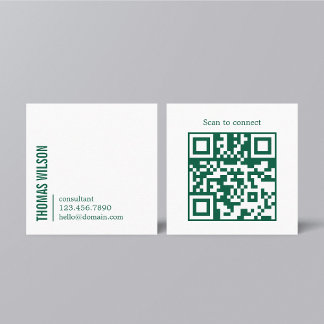 Carte De Visite Carré Modern Clean Bold Green White Consultant QR code