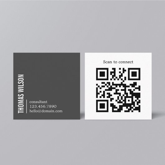 Carte De Visite Carré Modern Clean Bold Grey White Consultant QR code