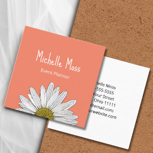 Carte De Visite Carré Modern Daisy Boho Orange Event Planner