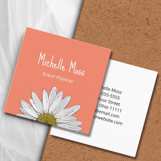Carte De Visite Carré Modern Daisy Boho Orange Event Planner