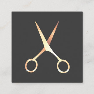 Carte De Visite Carré Modern Elegant Grey Faux Gold Scissors HairStylist