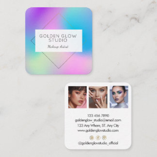 Carte De Visite Carré Modern Holographic Makeup Artist Rainbow Colorful
