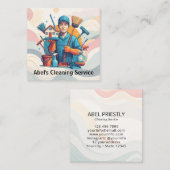 Carte De Visite Carré Modern House Cleaning Maid Service Housekeeping (Devant / Derrière)