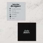 Carte De Visite Carré Modern minimalist black & grey professional (Devant / Derrière)