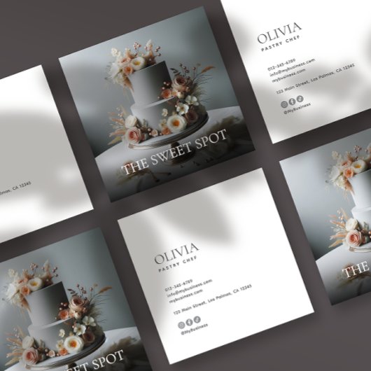 Carte De Visite Carré Modern Minimalist Photo & Socials Bakery