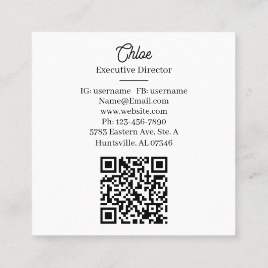 Carte De Visite Carré Modern Navy Blue Business Card with QR Code (Dos)