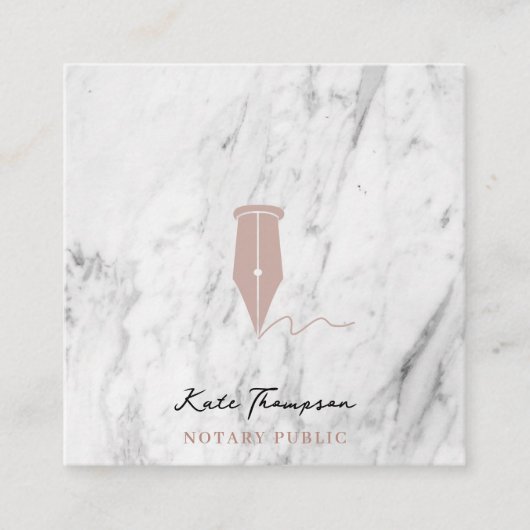 Carte De Visite Carré Modern Notary Signing Agent QR Code Marble Pink (Devant)