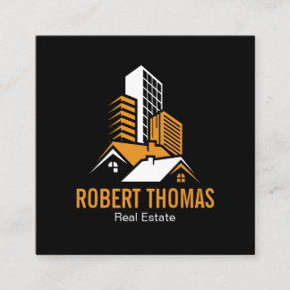 Carte De Visite Carré Modern Orange House Roof Logo Real Estate