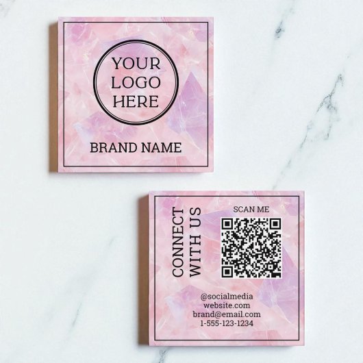 Carte De Visite Carré Modern Pink Scannable QR Code Digital Social Media