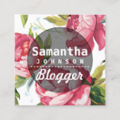 Carte De Visite Carré Modern rose Floral Blogger QR Code (Devant)