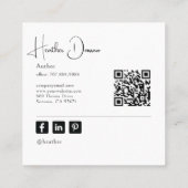Carte De Visite Carré Modern Script Photo QR Code Author Writer (Dos)