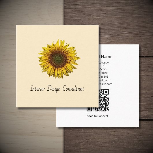Carte De Visite Carré Modern Sunflower Boho Botanical Designer 