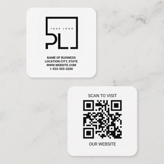 Carte De Visite Carré Modern White Custom Logo and QR Code Square Busine (Devant / Derrière)