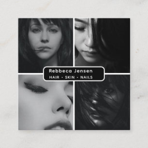 Carte De Visite Carré Moderne 4 Photo Hair Skin Nail Salon QR Code