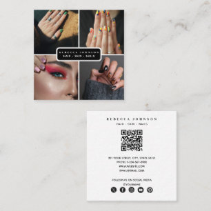 Carte De Visite Carré Moderne 4 Photo Hair Skin Nail Salon QR Code