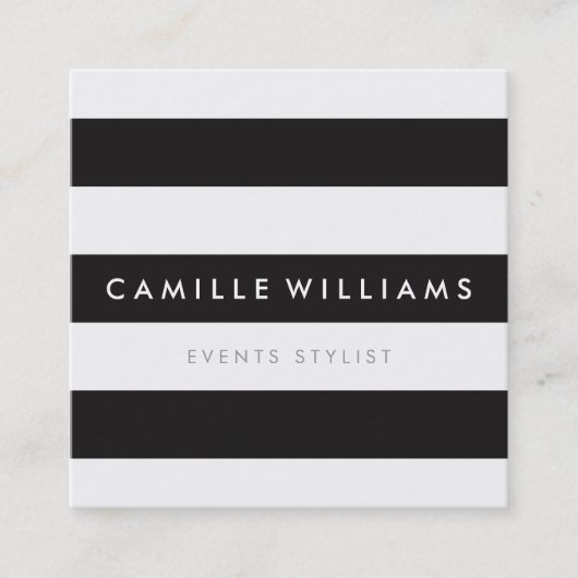Carte De Visite Carré MODERNE Bande MINIMALE motif en gras noir blanc (Devant)