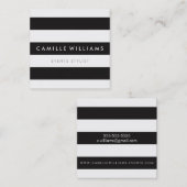 Carte De Visite Carré MODERNE Bande MINIMALE motif en gras noir blanc (Devant / Derrière)