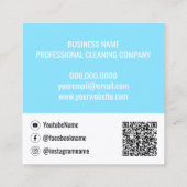 Carte De Visite Carré Moderne Bleu Lumière Avec Qr Code Cleaning Company (Dos)