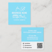 Carte De Visite Carré Moderne Bleu Lumière Avec Qr Code Cleaning Company (Devant / Derrière)