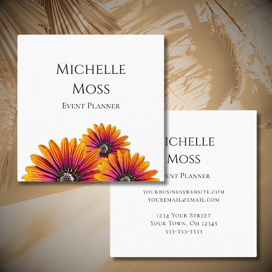 Carte De Visite Carré Moderne Boho Daisies Chic Event Planner