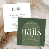 Carte De Visite Carré Moderne Boho Sage Green Nail Artiste Salon Manucur